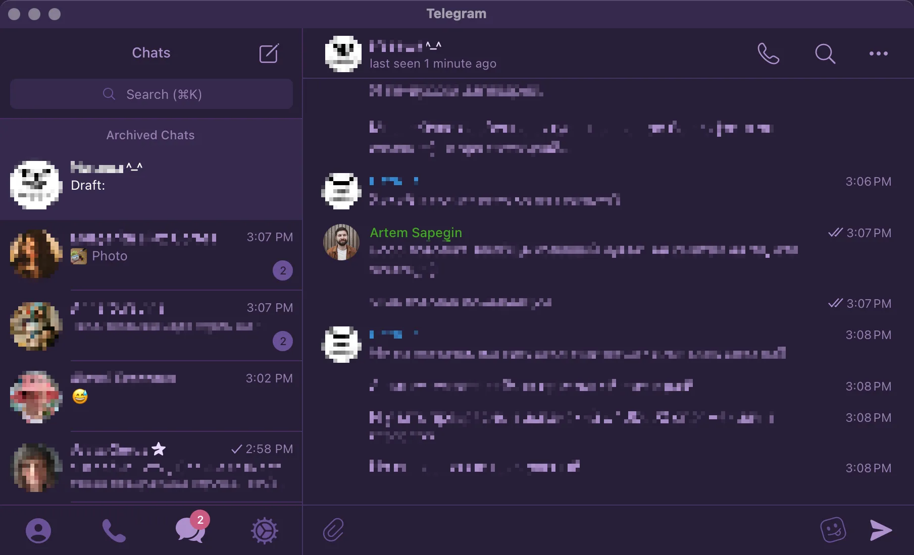 Squirrelsong Dark Deep Purple theme for Telegram