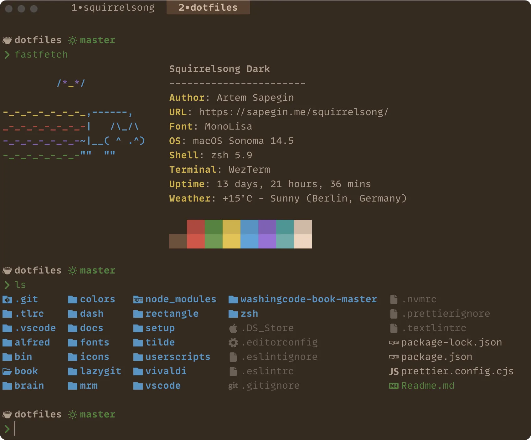 Squirrelsong dark theme for WezTerm