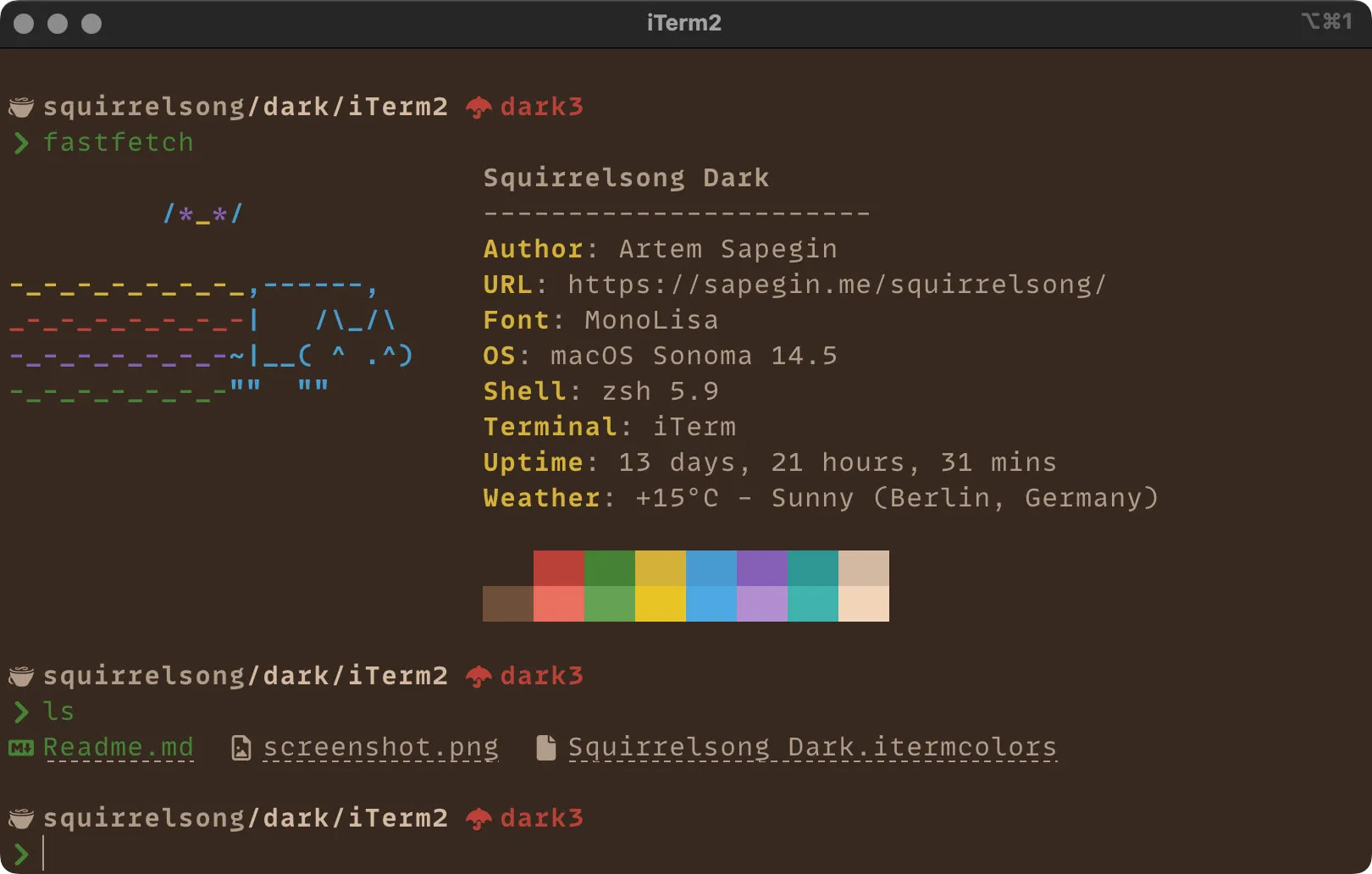 Squirrelsong Dark theme for iTerm2