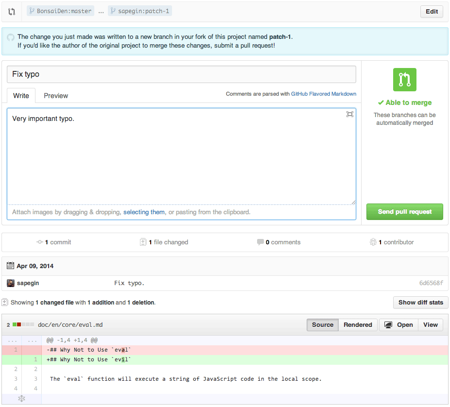 GitHub: creating a pull request