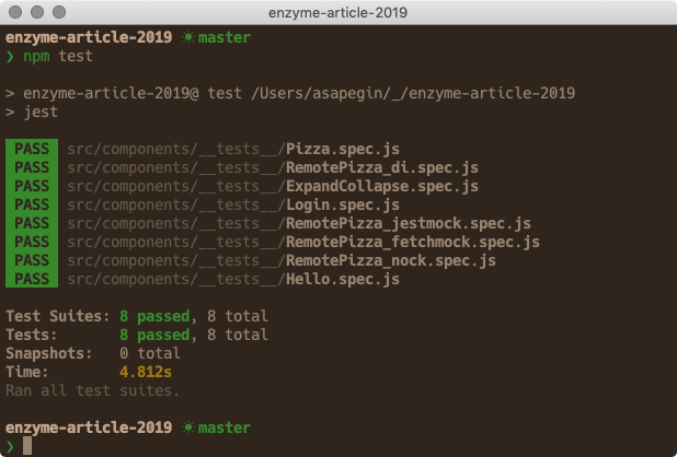 Running Jest and Enzyme tests in the terminal