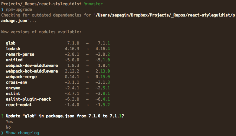 Running npm-upgrade in terminal